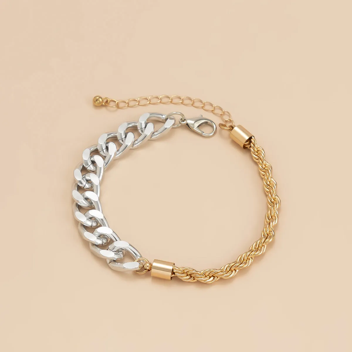 Contrasting two-color adjustable twist chain bracelet