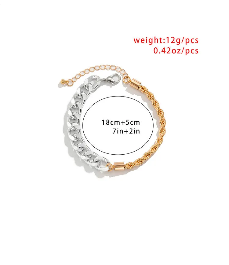 Contrasting two-color adjustable twist chain bracelet