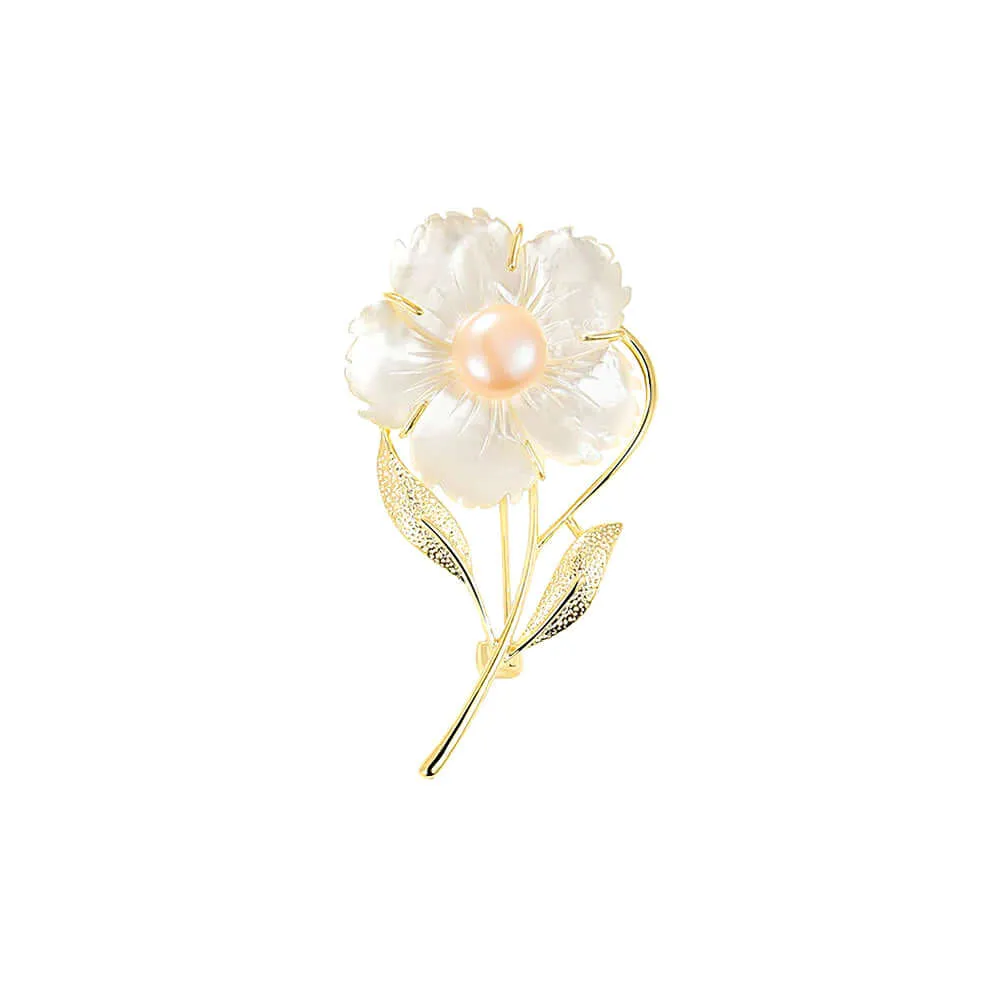 Copper Sea Shell Freshwater Pearl Flower Brooch