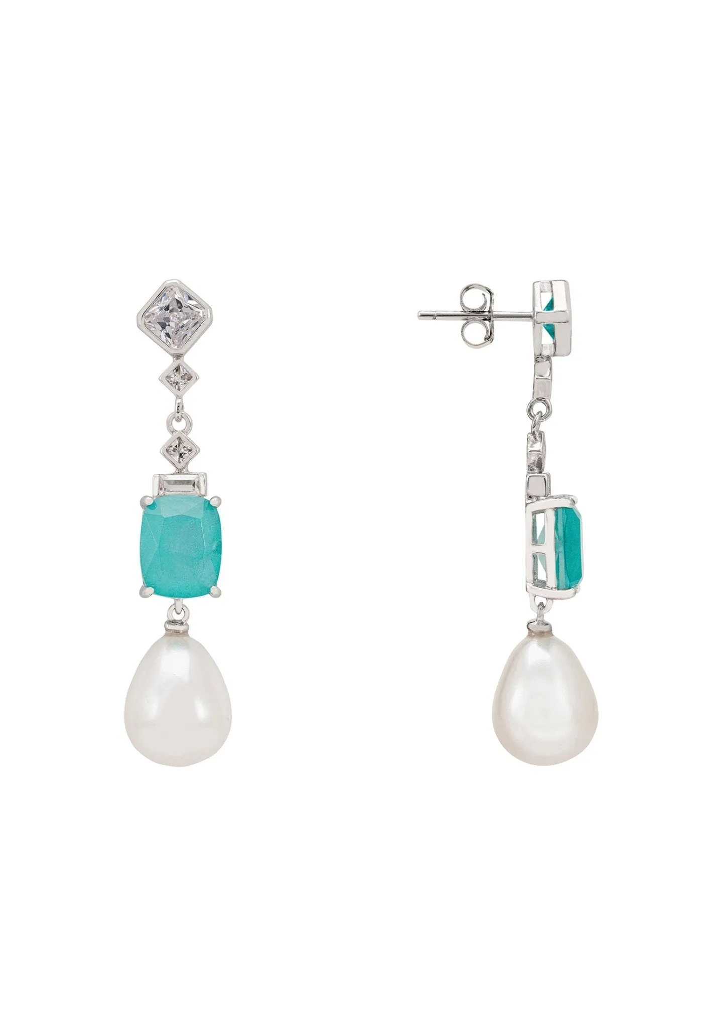 Cordeilla Paraiba Tourmaline & Pearl Earrings Silver