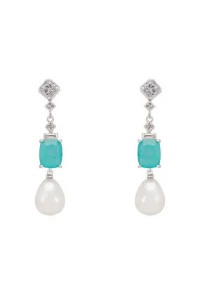 Cordeilla Paraiba Tourmaline & Pearl Earrings Silver