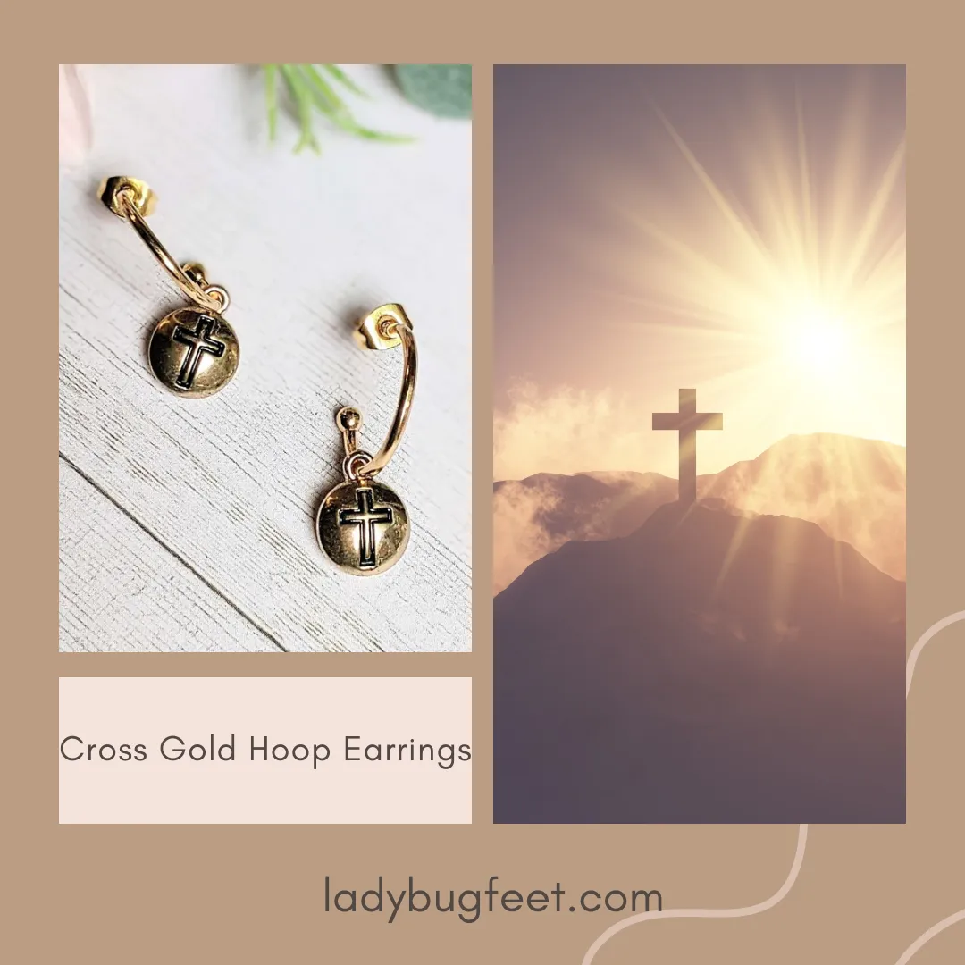 Cross Gold Hoop earrings, Hoop Drop