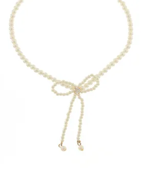 Crystal & Pearl Bow Drop Necklace