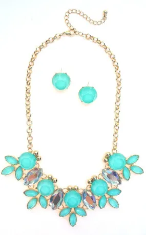 Crystal Statement Necklace- Mint