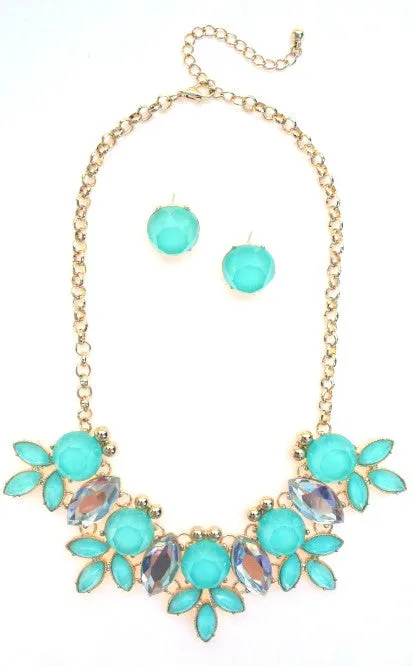 Crystal Statement Necklace- Mint