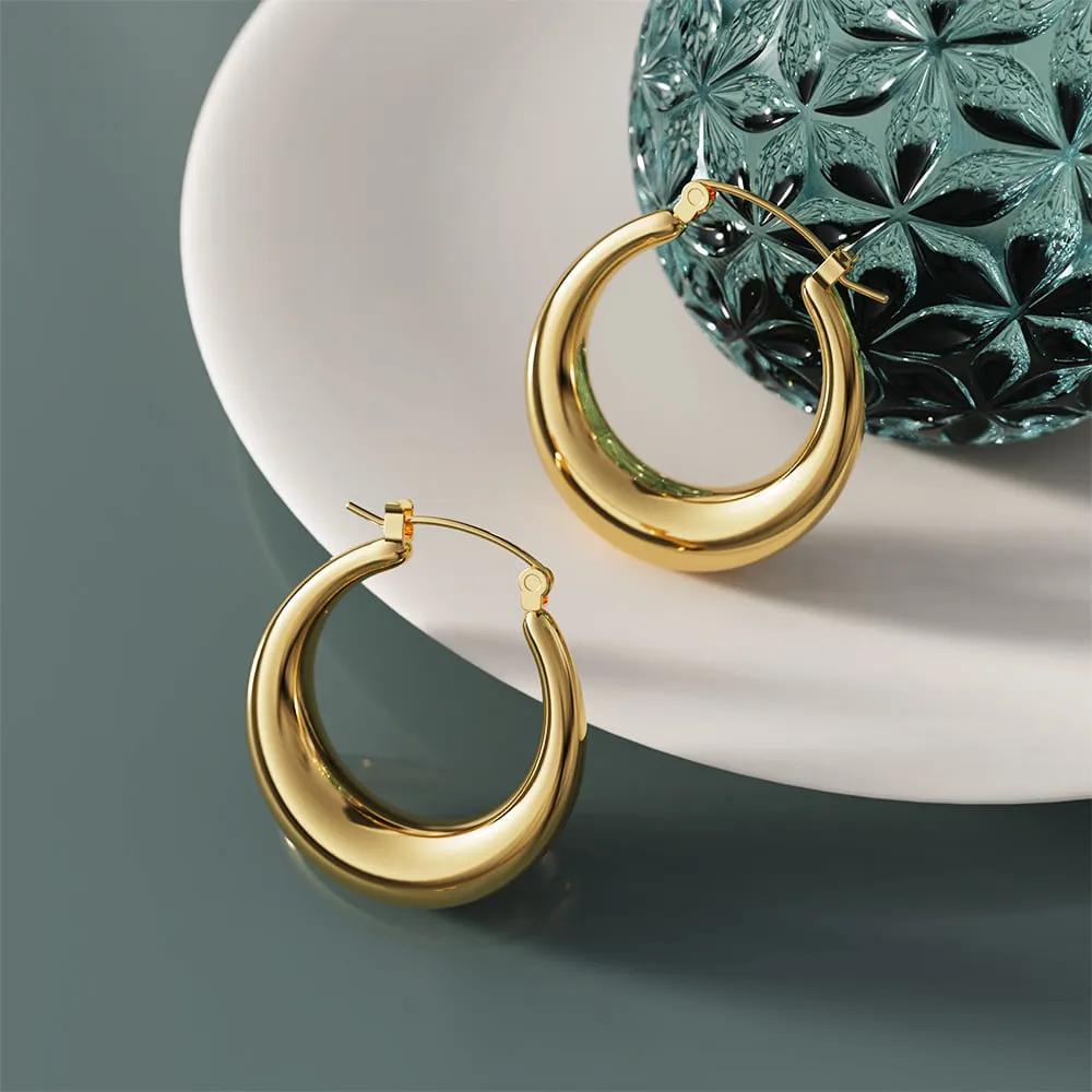 Csilla Gold Dome Hoop Earrings - 35mm