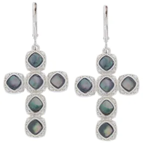 Cushion Blue shell Sterling Silver Earrings with Accent