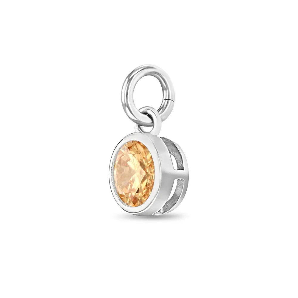 CZ Birthstone Charm November – Citrine Kids / Children's / Girls for Charm Bracelet - Sterling Silver