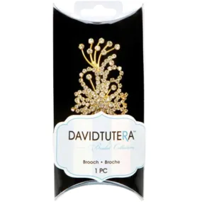 David Tutera Gold Brooch Rhinestones Spray 4  x 1.5 inch