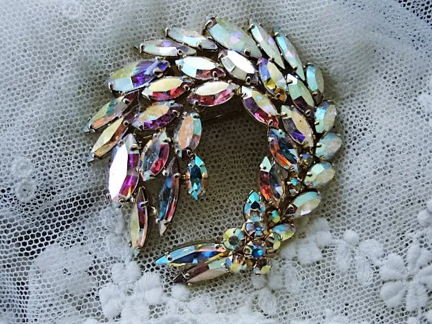 DAZZLING Vintage Signed Sherman Brooch Large Statement Pin Vintage Costume Rhinestone Jewelry