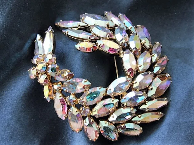 DAZZLING Vintage Signed Sherman Brooch Large Statement Pin Vintage Costume Rhinestone Jewelry