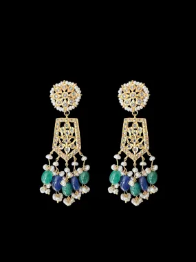 DER598 Indu earrings with fresh water pearls and emerald sapphire beads ( READY TO SHIP )