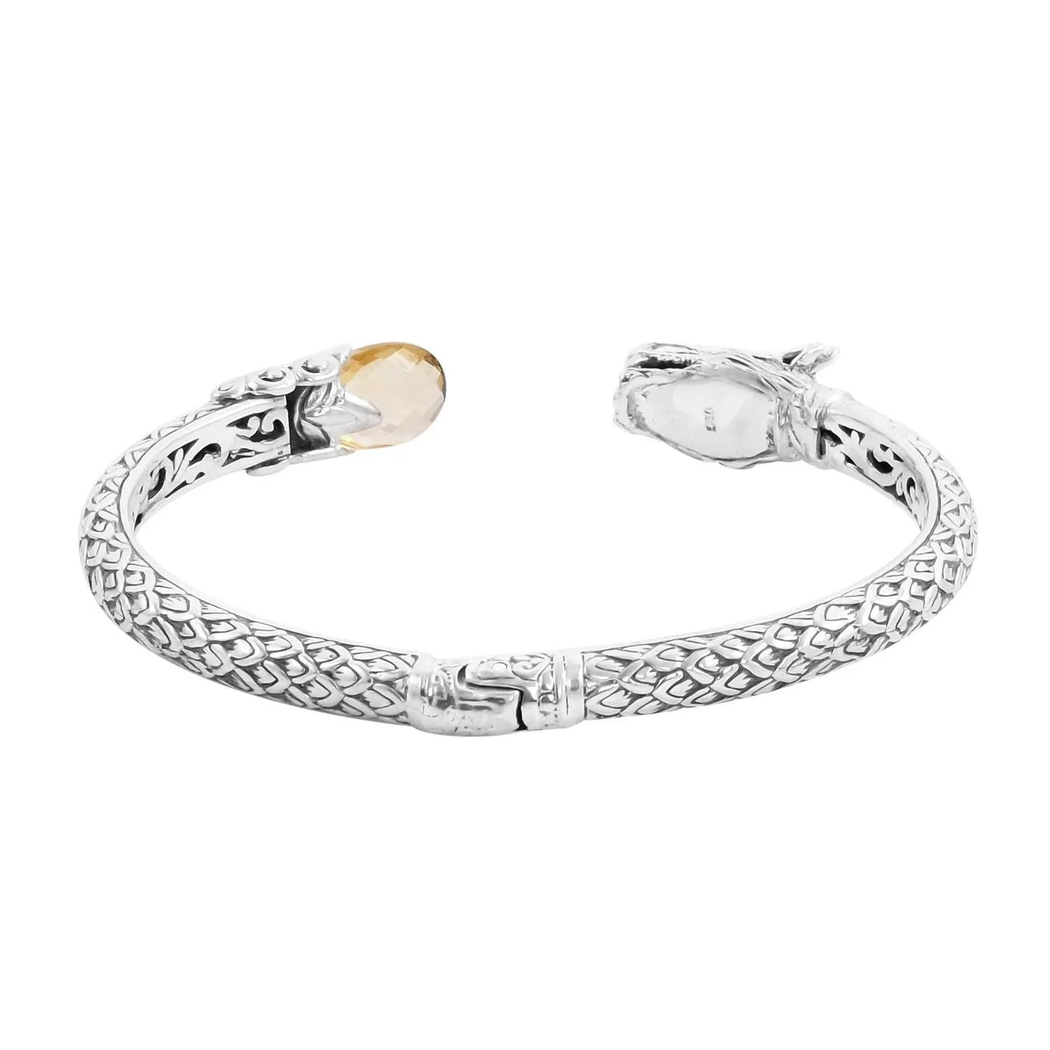 Designer DRAGON BANGLE Citrine Gemstone in Solid 925 Sterling Silver - Hinge