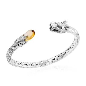 Designer DRAGON BANGLE Citrine Gemstone in Solid 925 Sterling Silver - Hinge