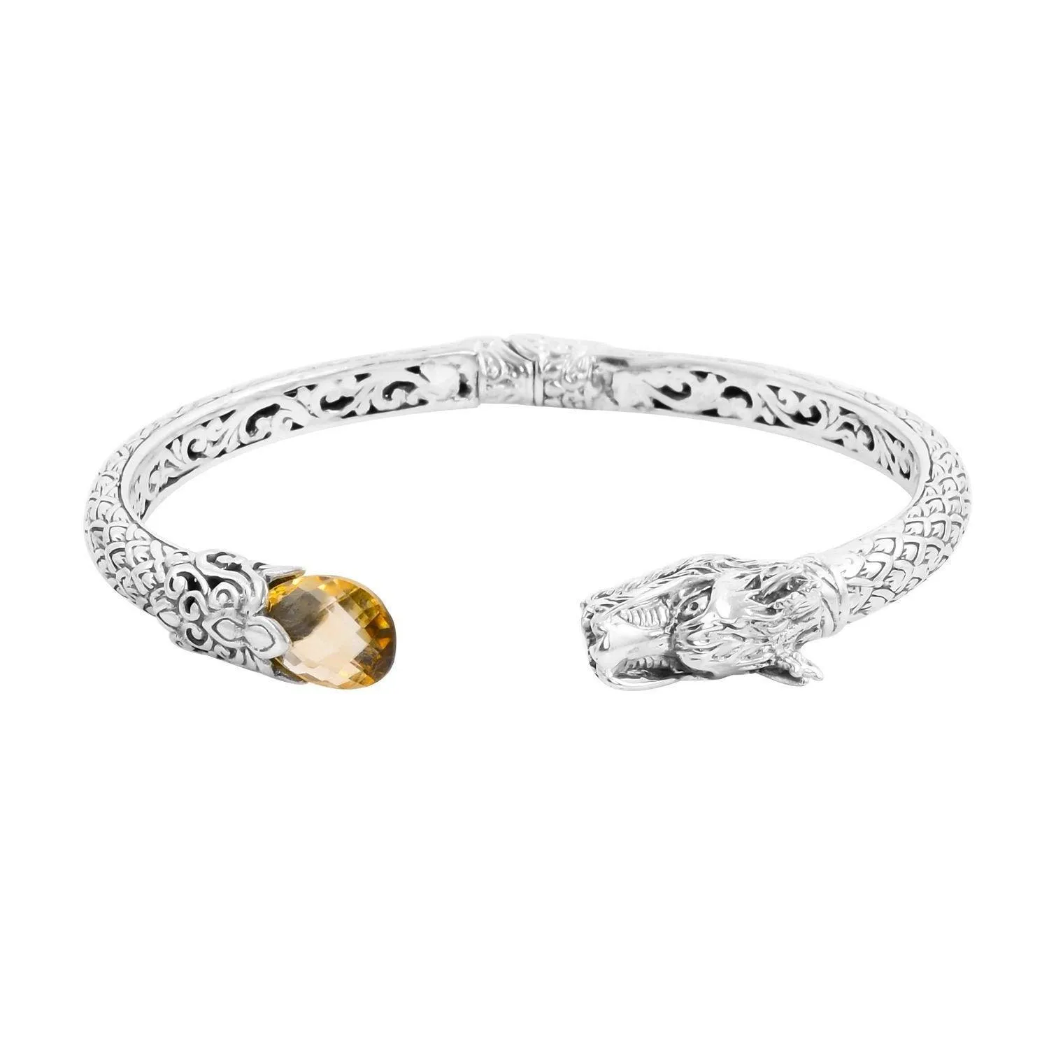 Designer DRAGON BANGLE Citrine Gemstone in Solid 925 Sterling Silver - Hinge