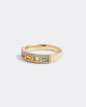 Diamond & Multi Coloured Gemstone Baguette Ring