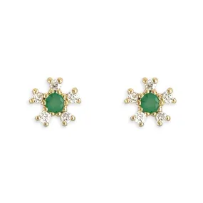 Diamond And Emerald Flower Earring