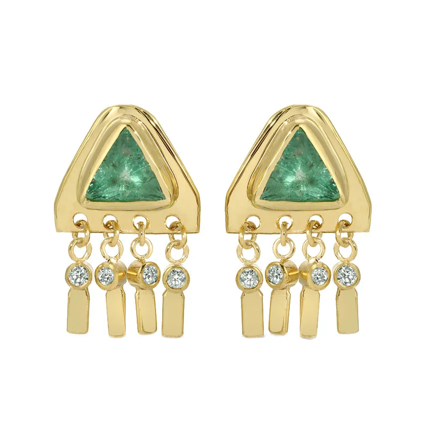 Diamond and Emerald Pyramid Earrings