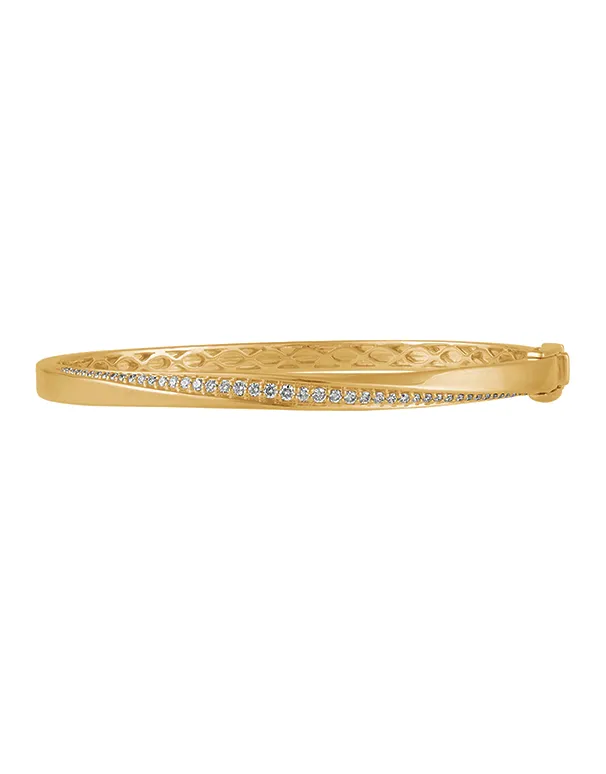 Diamond Bangle - 10ct Yellow Gold Diamond Set Hinged Bangle - 784323