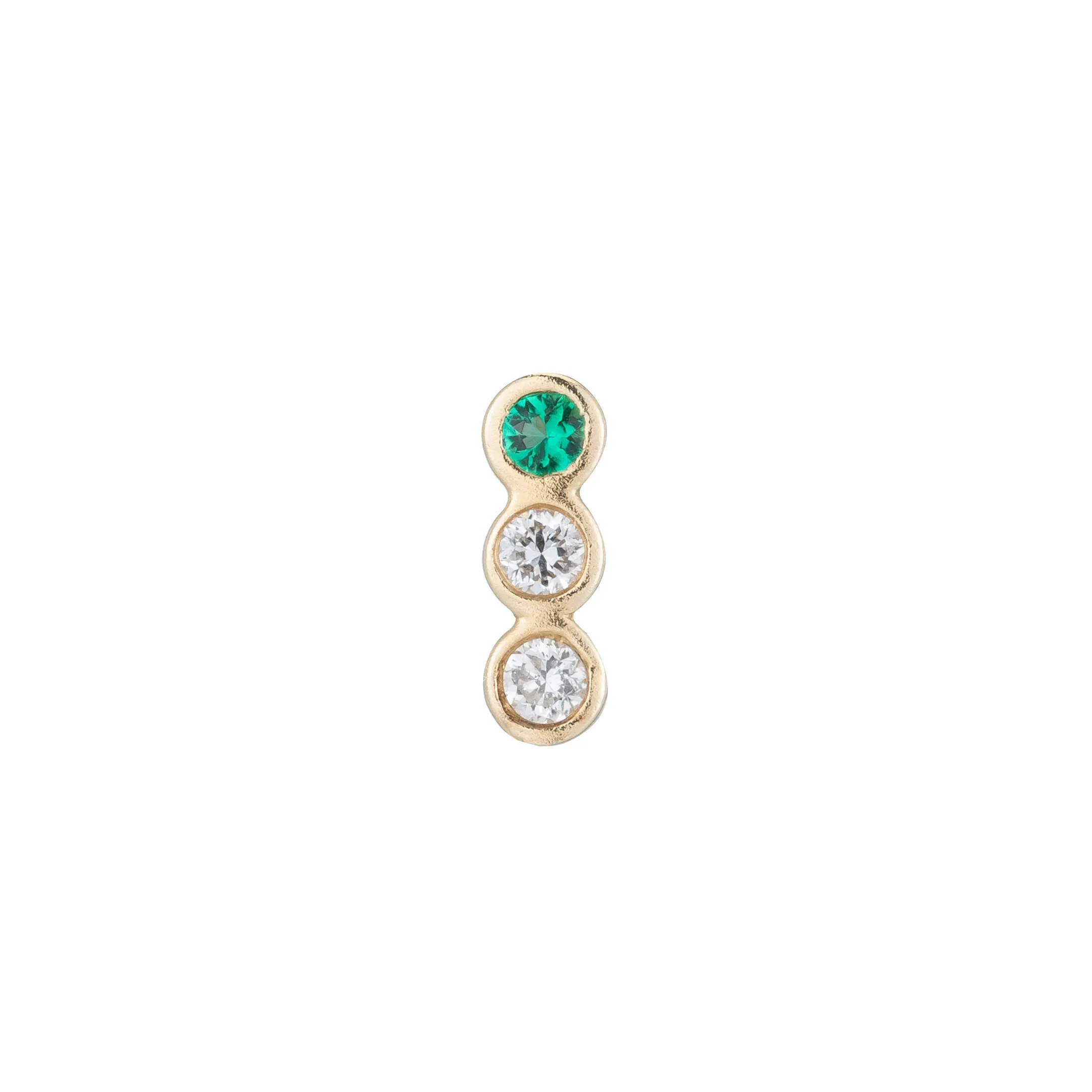 Diamond Emerald 3 Bezel Earring (Single) (ready to ship option)*