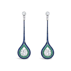 Diamond, Emerald & Sapphire Dangle Earrings