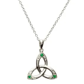 Diamond Emerald Trinity Knot Necklace