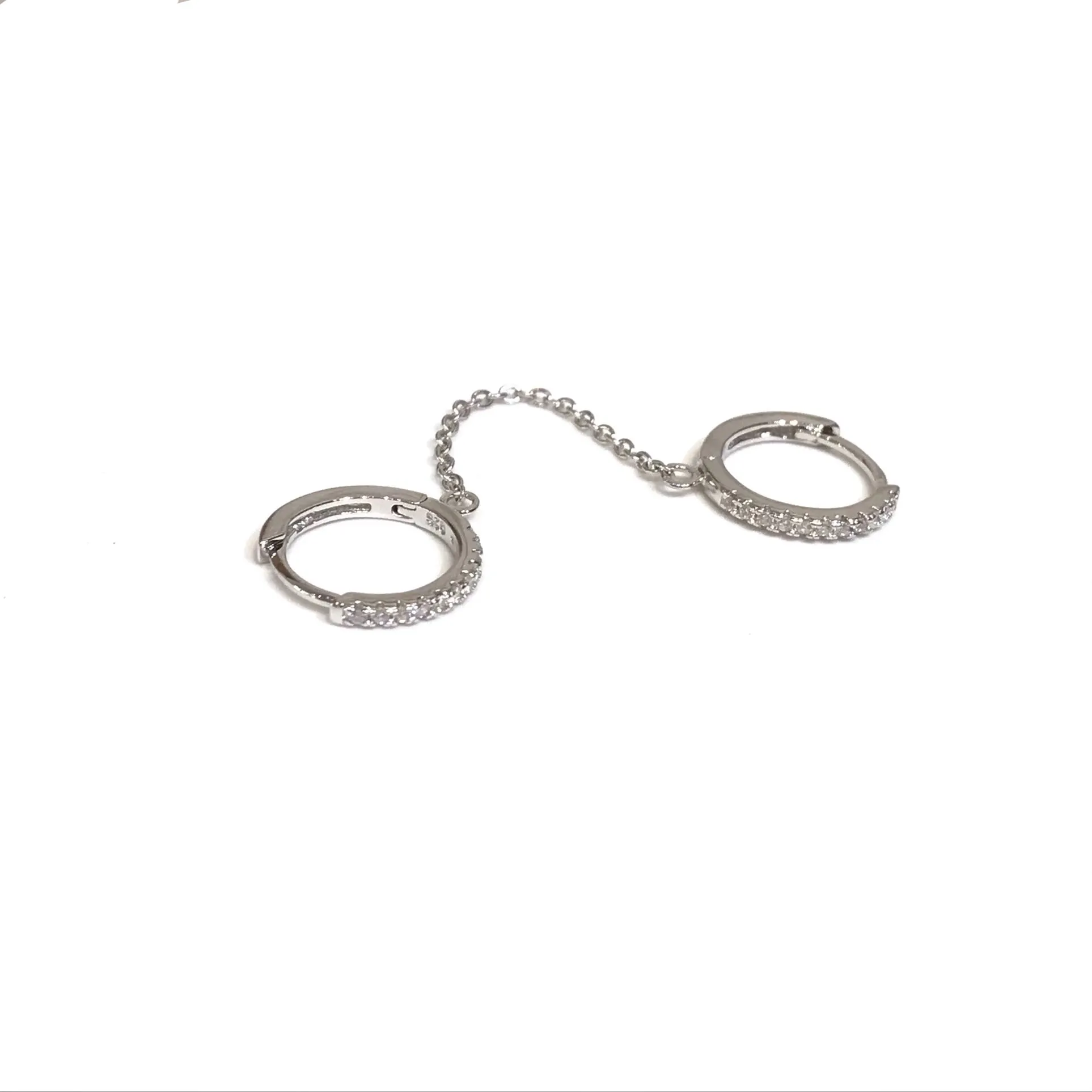 Double Huggie Sparkle Chain Earrings