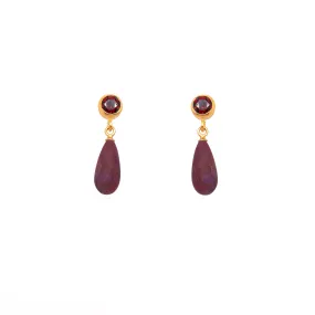 Drop Stud Garnet and Garnet Matte Earrings 24K Fair Trade Gold Vermeil