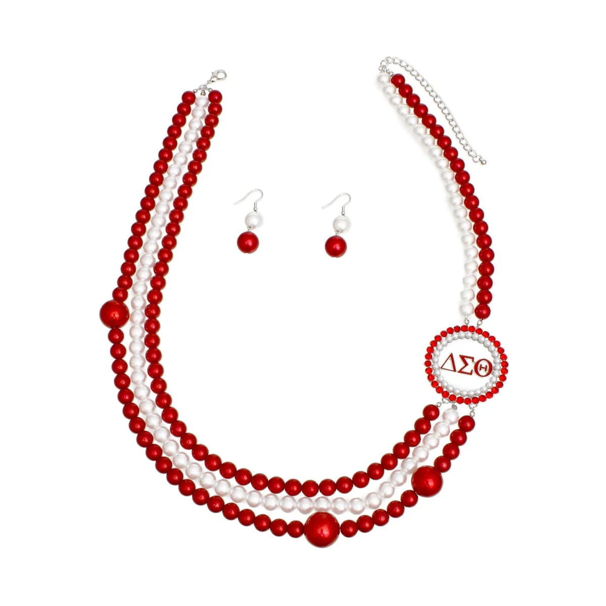 DST Delta Sigma Theta Sorority Inspired Red White Pearl Long Brooch Necklace