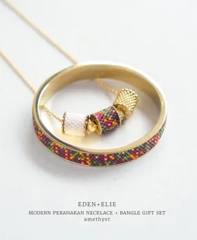 EDEN   ELIE Modern Peranakan adjustable length necklace   bangle gift set - amethyst