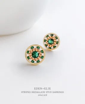 EDEN   ELIE Striped Medallion stud earrings - emerald