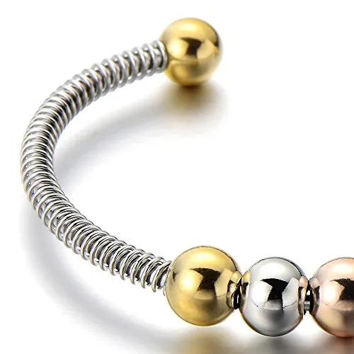 Elastic Adjustable Stainless Steel Charm Bangle Cuff Bracelet for Women and