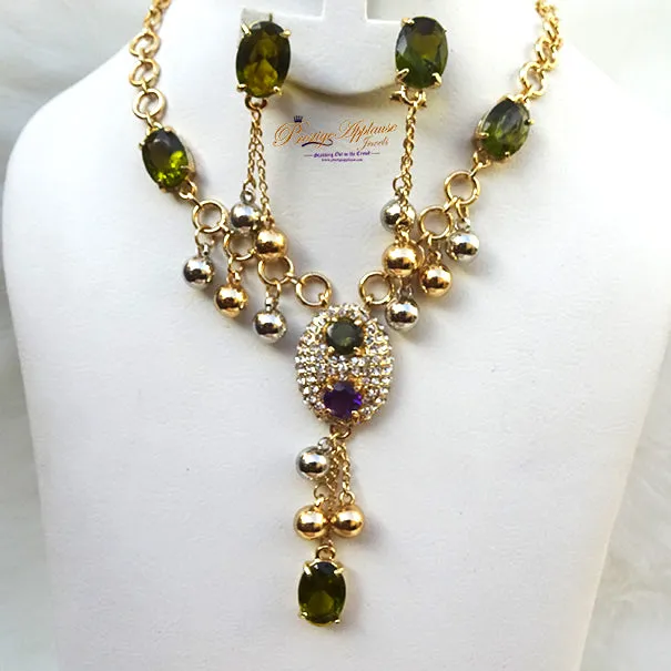 Elegant Emerald Green Gold Plated Party Set - Includes Necklace Bangle Earrings and Ring - PA08GP