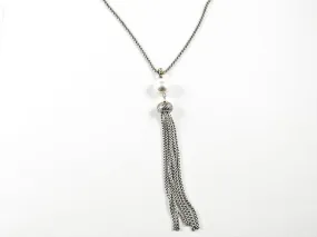 Elegant Long Necklace Design With Center Pearl & Tassel Brass Necklace