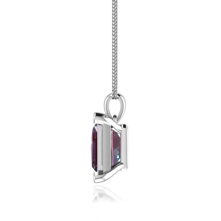 ELIZA - Emerald Cut Alexandrite 4 Claw Drop Pendant 18k White Gold