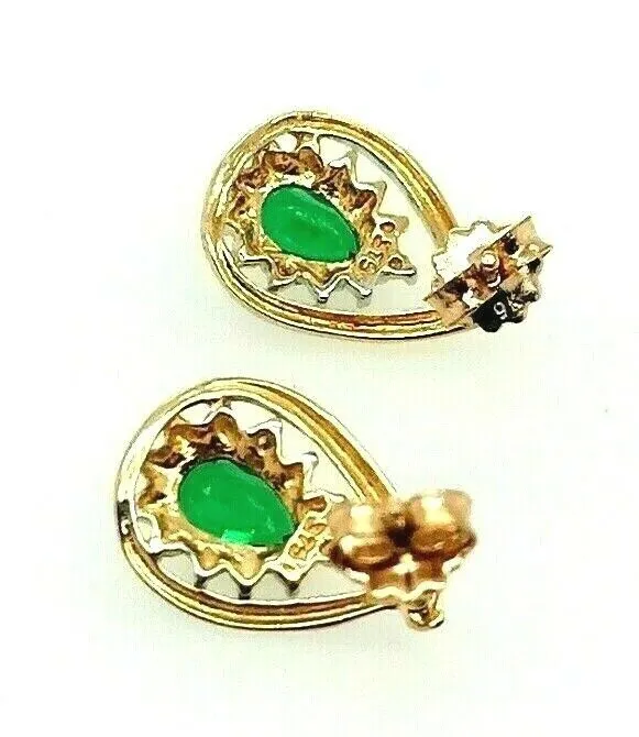 Emerald 9ct Yellow Gold Earrings