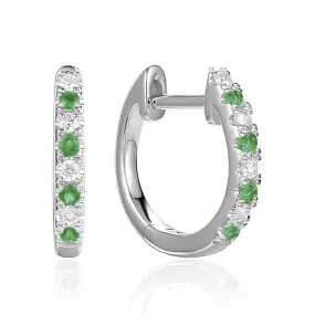 Emerald & Diamond 14K White Gold Huggie Hoop Earrings