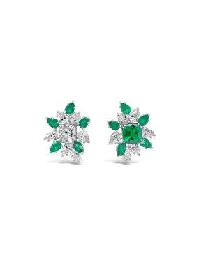 Emerald & Diamond Cluster Earrings