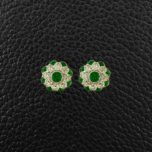 Emerald & Diamond Flower Earrings