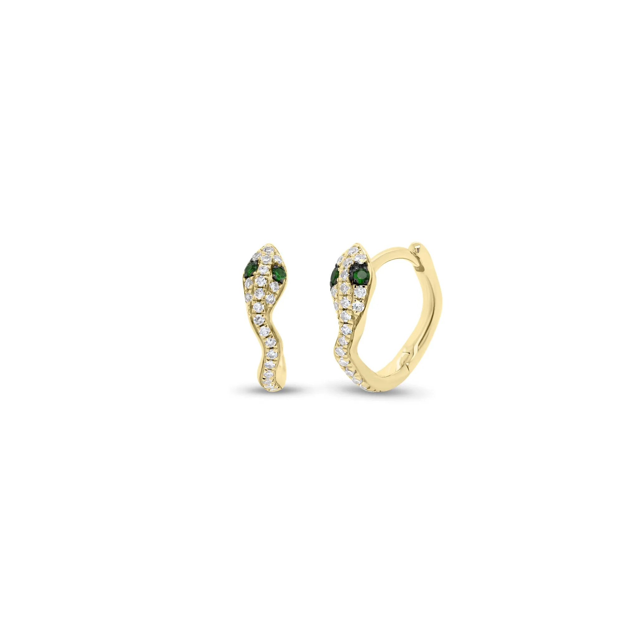 Emerald & Diamond Snake Huggie Earrings