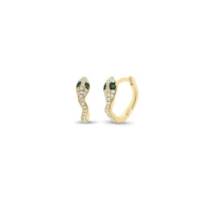 Emerald & Diamond Snake Huggie Earrings