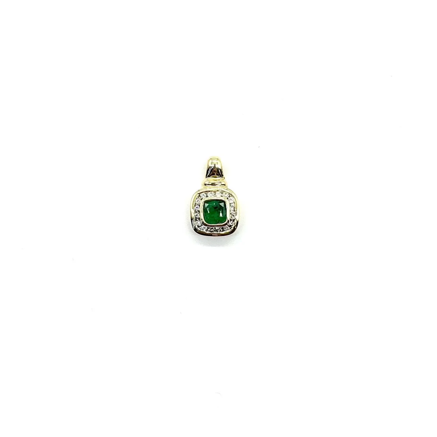 Emerald and Diamond Halo Pendant