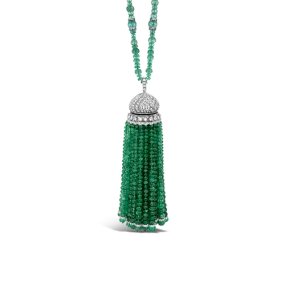 Emerald Bead & Diamond Tassel Necklace