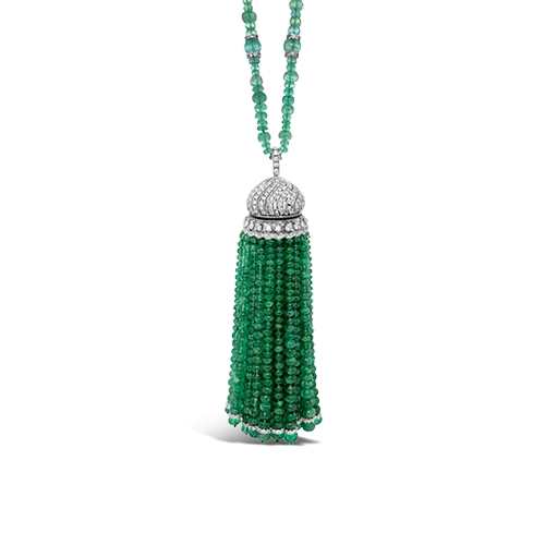 Emerald Bead & Diamond Tassel Necklace