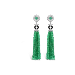 Emerald Bead Tassel Earrings