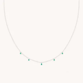 Emerald Charm Necklace in Solid White Gold