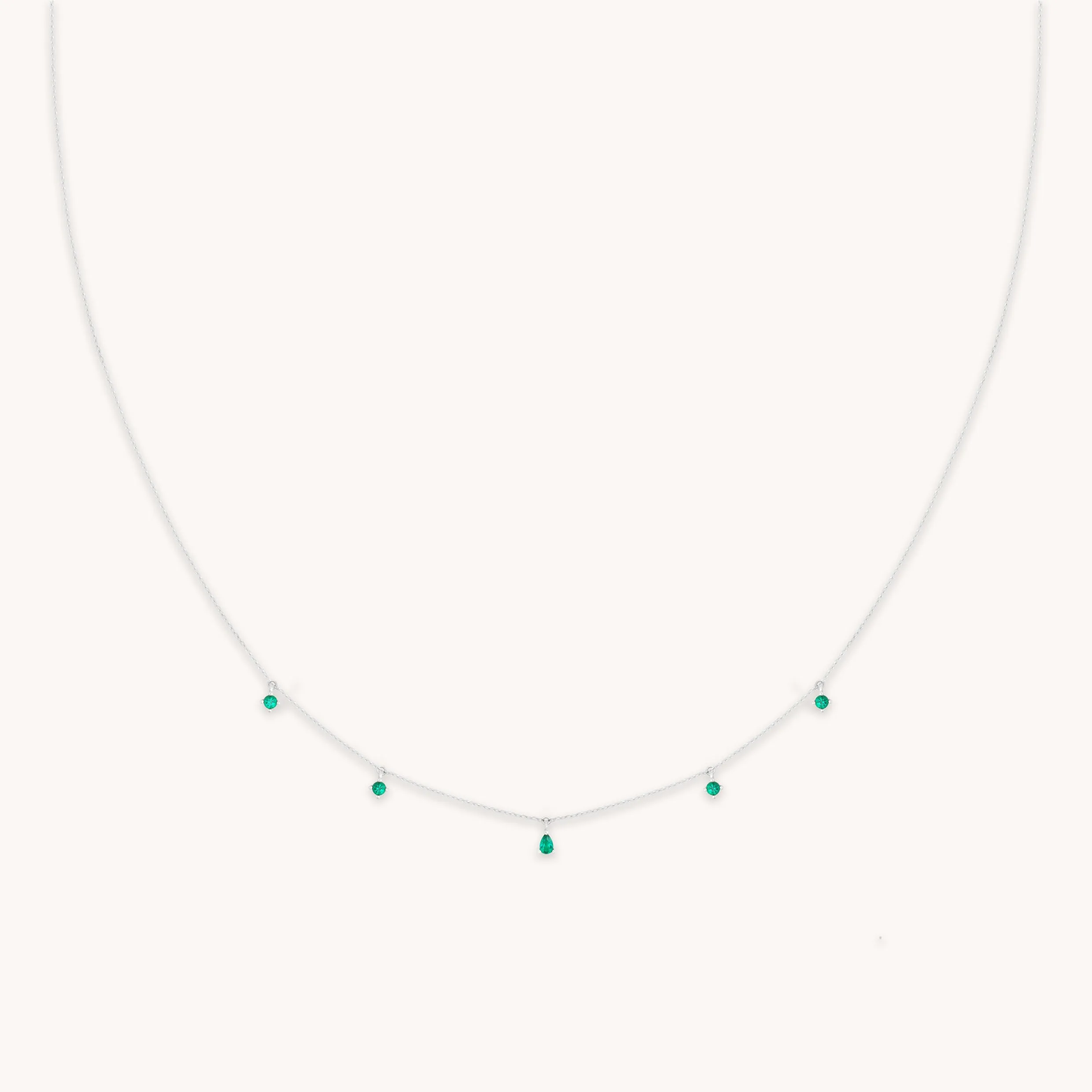 Emerald Charm Necklace in Solid White Gold