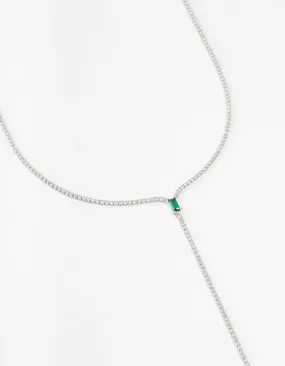 Emerald Cubic Zirconia Silver Lariat Necklace