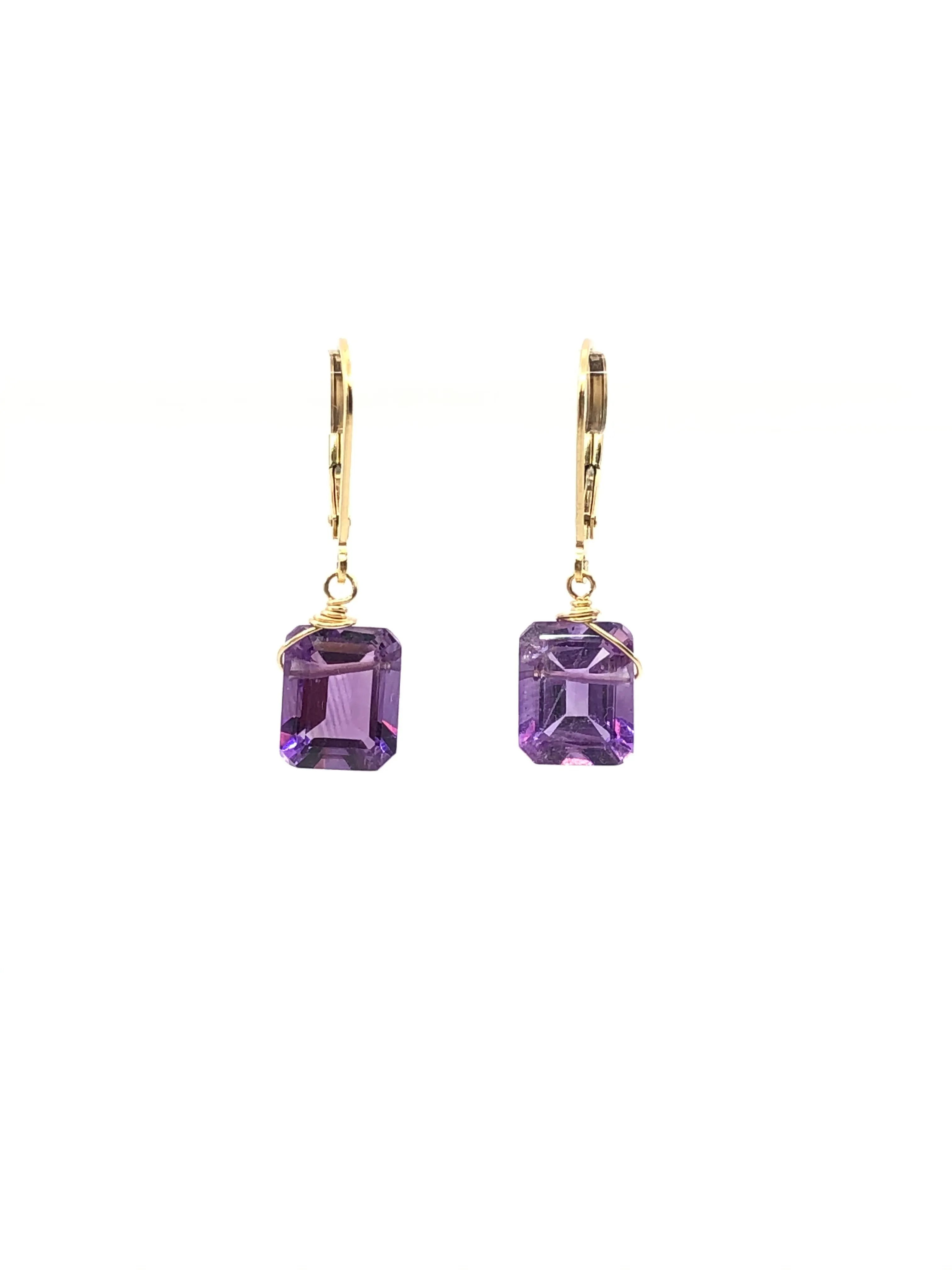 Emerald cut Amethyst earrings silver