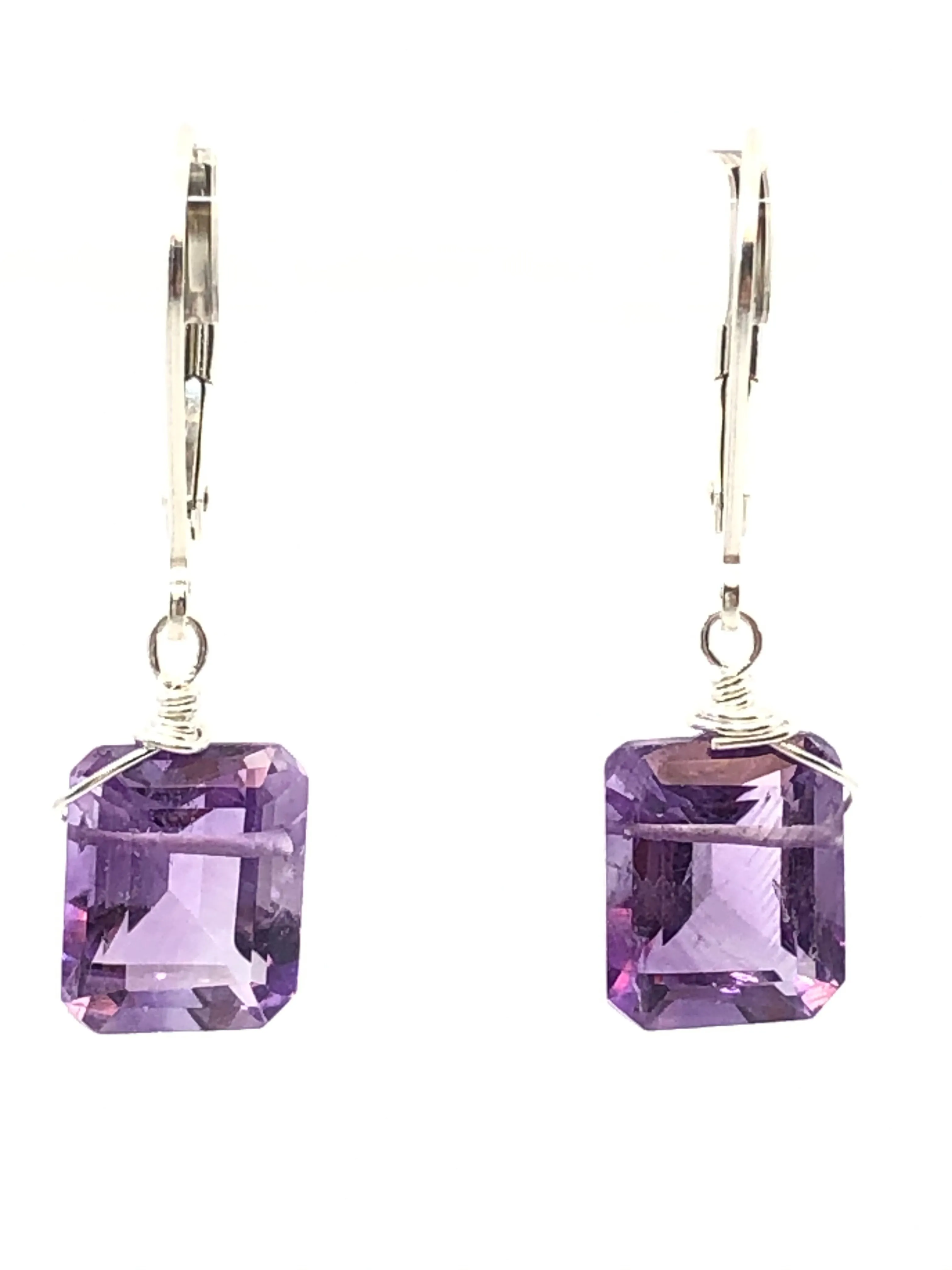 Emerald cut Amethyst earrings silver